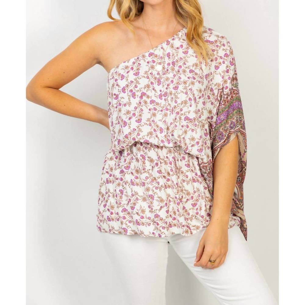 NEW WHITE BIRCH off shoulder floral print top in off white